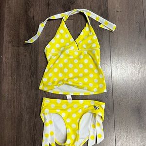 Girls SWIM Size 6 Yellow Polka Dot Halter Bikini JUSTICE